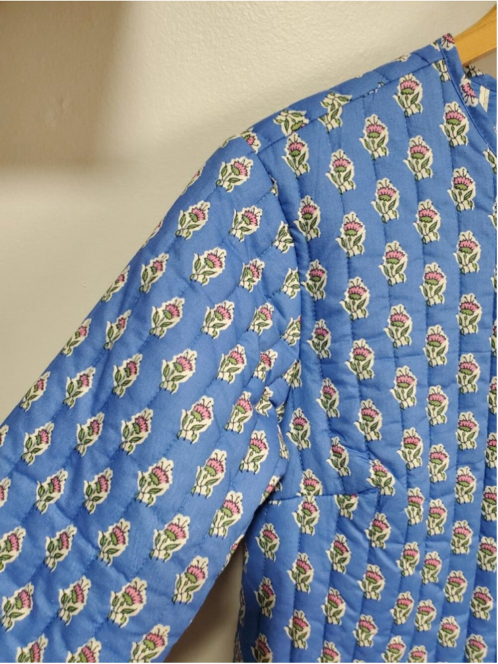 JAPNA Quilted Cotton Floral Jacket Blue Small Block Print Hook Front Cottagecore - Picture 4 of 14